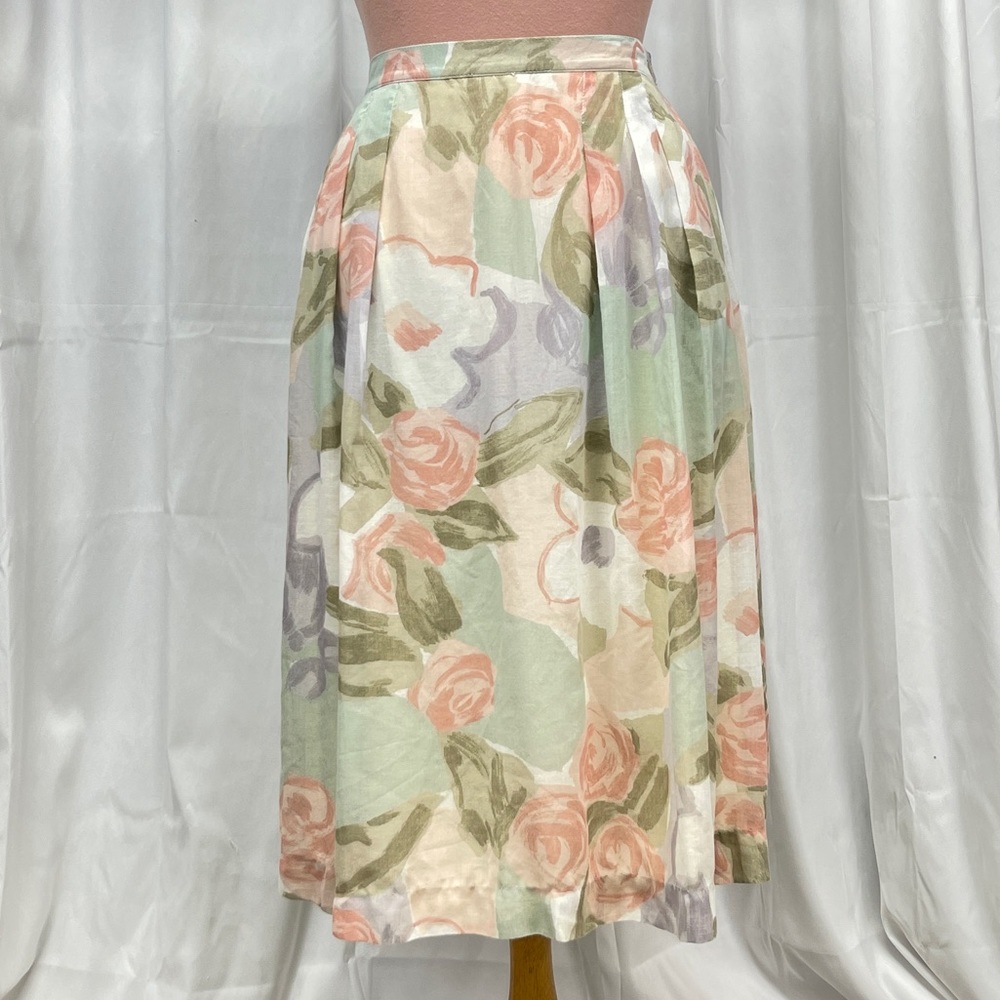 Vintage Koret Size 18 Pastel Cotton Blend Pink Blush Lavender Sage Floral Skirt